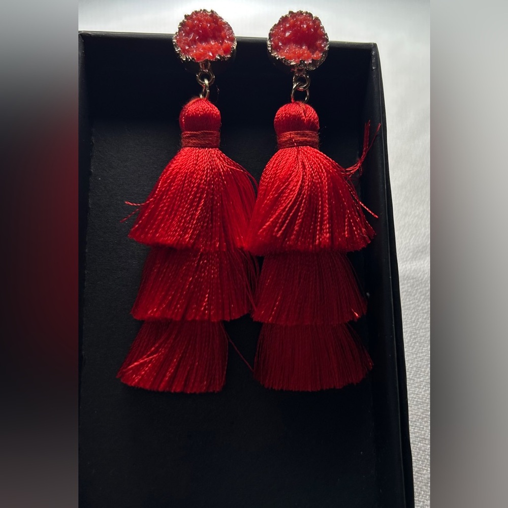 Red Gold post dangle earrings New 3in